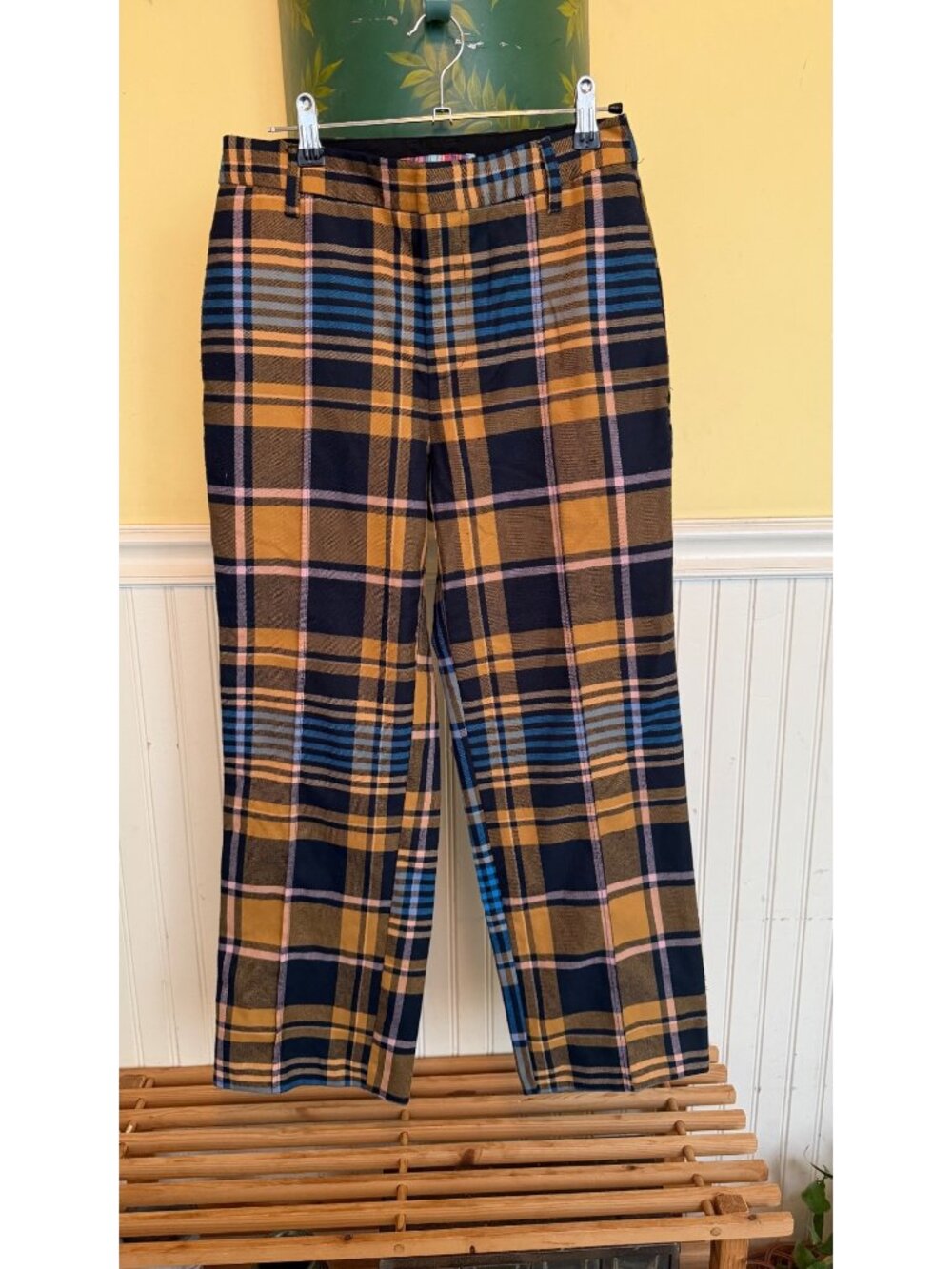 Urban Outfitters Womens Plaid Trousers Yellow Blue Pink Size 2